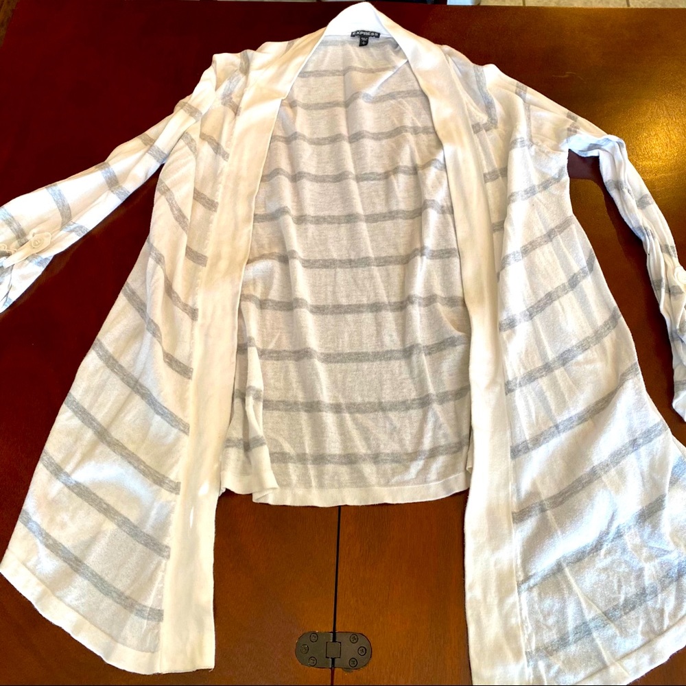 Express Lightweight Striped Drape Front Cardigan - image 1